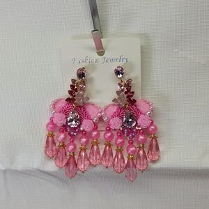 Pink Beaded Fashion Earrings